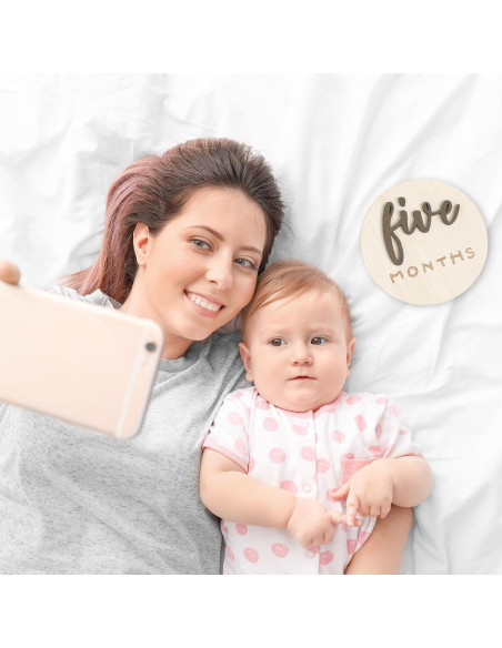 Carteles de Hitos Mensuales 3D de Madera para Bebés - 7 Discos