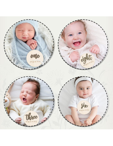 Carteles de Hitos Mensuales 3D de Madera para Bebés - 7 Discos