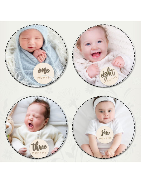 Carteles de Hitos Mensuales 3D de Madera para Bebés - 7 Discos