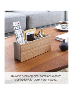Organizador de Escritorio Yamazaki Home Rin - Acero y Madera 2