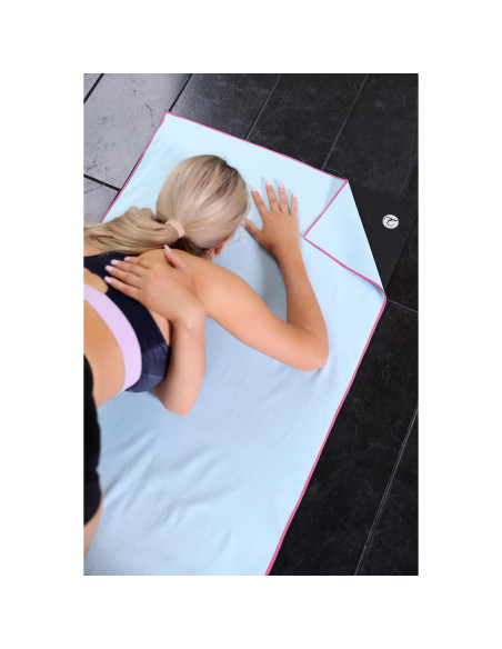 Toalla de Yoga Antideslizante Eunzel Microfibra 185x67cm Azul/Rosa