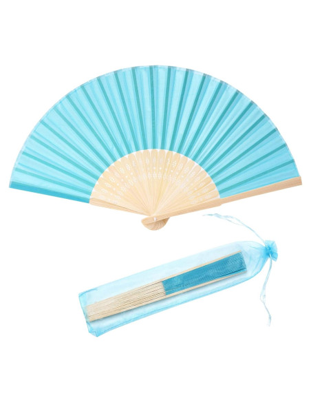 24 Abanicos Plegables de Seda Imitada SL Crafts Azul Aqua