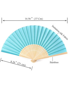 24 Abanicos Plegables de Seda Imitada SL Crafts Azul Aqua 2