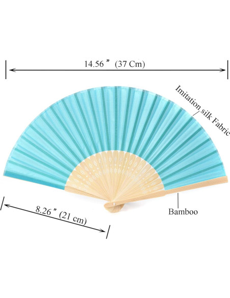24 Abanicos Plegables de Seda Imitada SL Crafts Azul Aqua