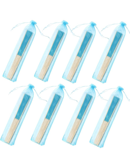24 Abanicos Plegables de Seda Imitada SL Crafts Azul Aqua