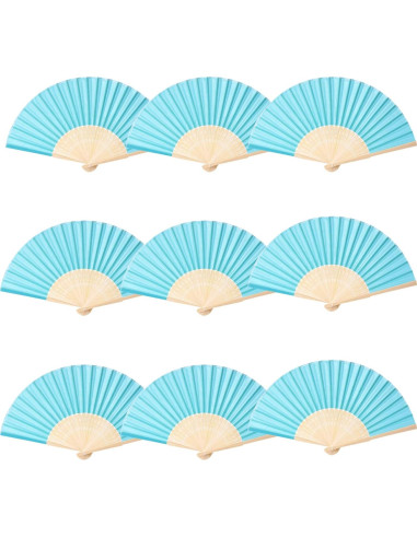 24 Abanicos Plegables de Seda Imitada SL Crafts Azul Aqua