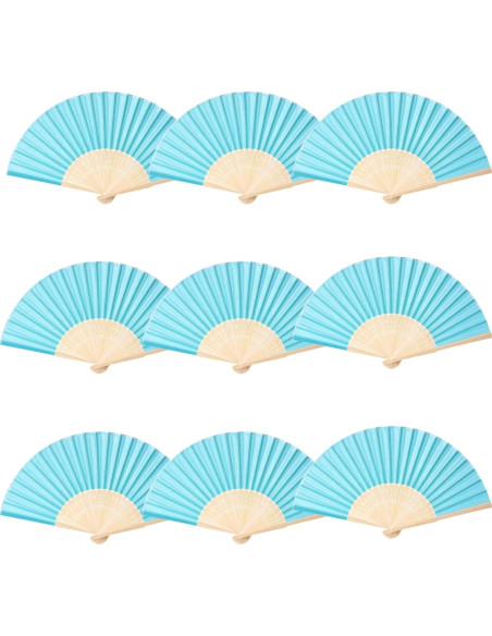 24 Abanicos Plegables de Seda Imitada SL Crafts Azul Aqua