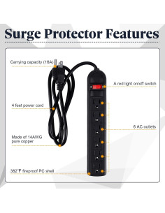 Pack 15 Regletas de Enchufes 6 Tomas Copkim 1.2m Negro 2