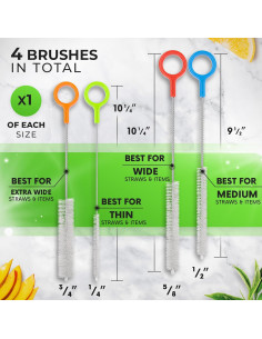 Juego de 4 Cepillos Limpiadores Buenalife para Popotes y Botellas 2