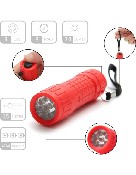 Juego de 6 Linternas Mini Whaply 9 LED con 18 Baterías AAA