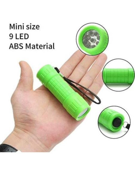 Juego de 6 Linternas Mini Whaply 9 LED con 18 Baterías AAA