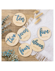 Discos Mensuales de Hitos para Bebé - Tarjetas de Madera Azul