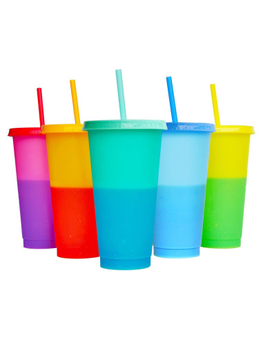 Tazas de plástico reutilizables Alohastarttg, 5 unidades, 720ml, cambian de color