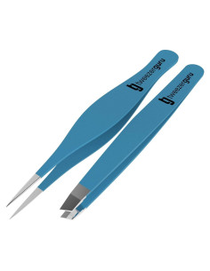 Pinzas Guru para Cejas - Set de 2, Acero Inoxidable, Verde