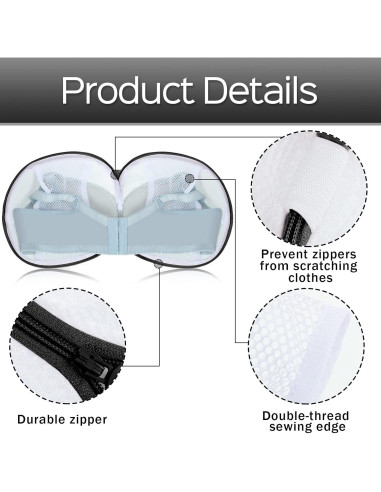 6 Bolsas de Lavado de Sujetadores Shappy con Cremallera - Negro