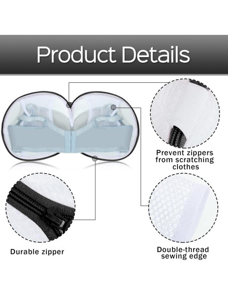 6 Bolsas de Lavado de Sujetadores Shappy con Cremallera - Negro