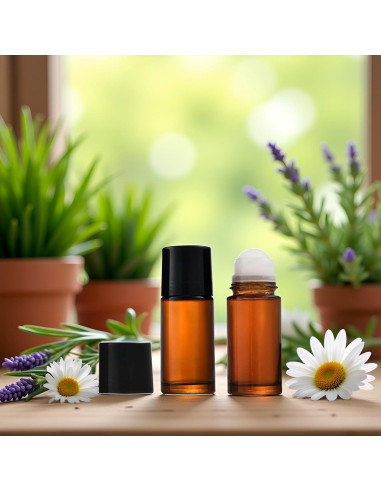 2 Botellas Rellenables de Vidrio Marrón 50ml con Roller Junfamilee