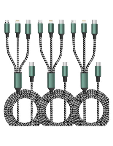 Cable de Carga Múltiple 3 en 1 Firsting 1.2m USB C Negro Verde