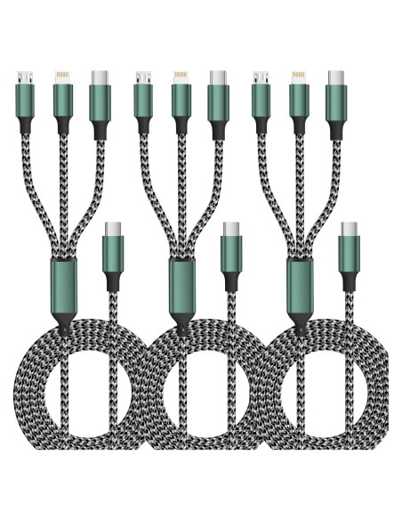 Cable de Carga Múltiple 3 en 1 Firsting 1.2m USB C Negro Verde Cable de Carga Múltiple 3 en 1 Firsting 1.2m USB C Negro Verde