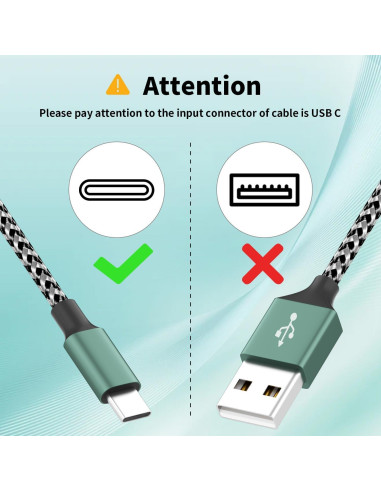 Cable de Carga Múltiple 3 en 1 Firsting 1.2m USB C Negro Verde