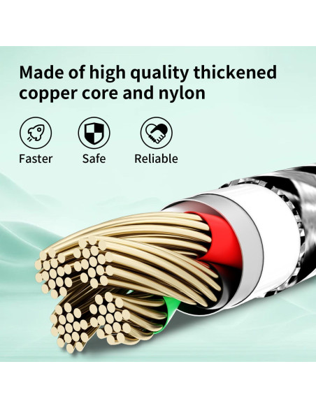 Cable de Carga Múltiple 3 en 1 Firsting 1.2m USB C Negro Verde Cable de Carga Múltiple 3 en 1 Firsting 1.2m USB C Negro Verde