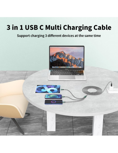 Cable de Carga Múltiple 3 en 1 Firsting 1.2m USB C Negro Verde
