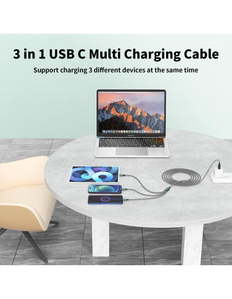 Cable de Carga Múltiple 3 en 1 Firsting 1.2m USB C Negro Verde Cable de Carga Múltiple 3 en 1 Firsting 1.2m USB C Negro Verde