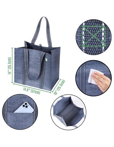 VENO 4 Bolsas de Compras Reutilizables con Fondo Duro 34L