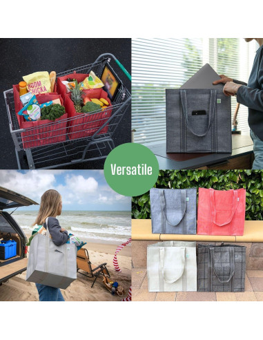 VENO 4 Bolsas de Compras Reutilizables con Fondo Duro 34L