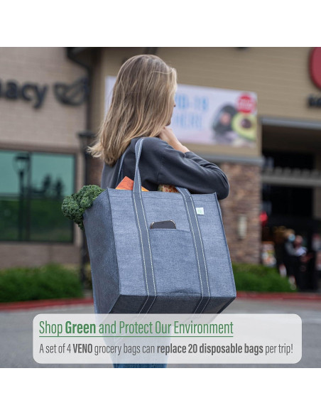 VENO 4 Bolsas de Compras Reutilizables con Fondo Duro 34L VENO 4 Bolsas de Compras Reutilizables con Fondo Duro 34L