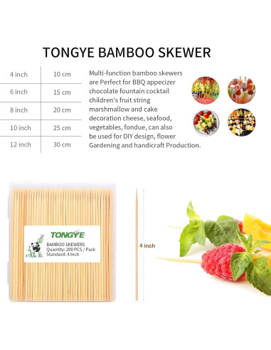 200 Pinchos de Bambú 4" TONGYE para Aperitivos y Brochetas