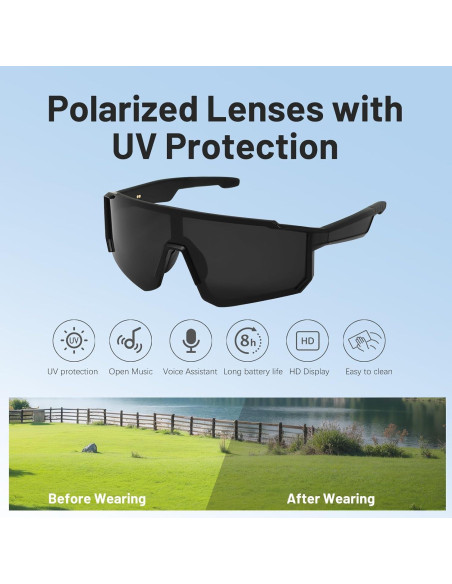 Gafas Deportivas Inteligentes QJF Gris Bluetooth UV400