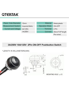 Interruptor Botón Pulsador Redondo QTEATAK JF-33B 12mm Impermeable 2
