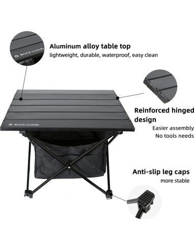 Mesa de Camping ROCK CLOUD Plegable Aluminio 1.18 kg Negra