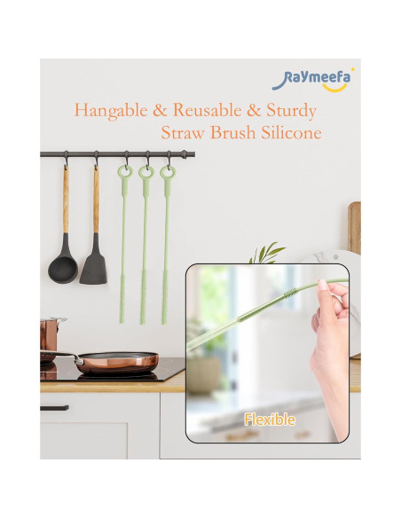 Cepillo Limpiador de Pajitas Raymeefa Silicona Verde 25.4 cm