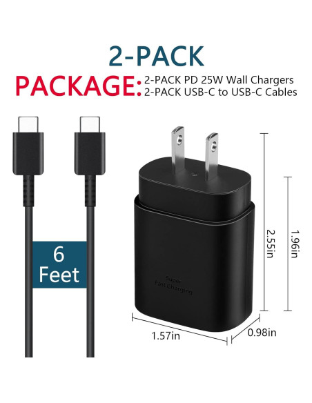 Paquete de 2 Cargadores Rápidos USB-C 25W con Cable 2m
