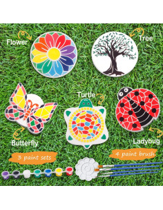 Kit de Pintura IFLOVE para Niños - 5 Piedras de Jardín Multicolor 2