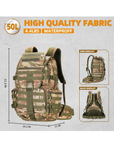Mochila Táctica Militar KXBUNQD 50L Impermeable Camo Selva 2