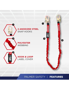 Lanyard de Seguridad Palmer Safety L121133 1.83 m con Ganchos 2