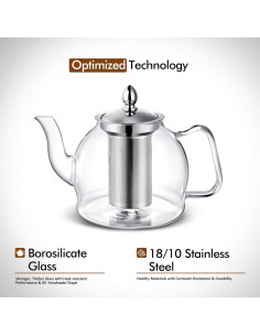 Tetera de Vidrio Hiware 1000ml con Infusor Extraíble 2