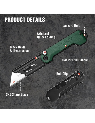 Cuchillo Utility Plegable WORKPRO G10 3 Paquetes 8.26 cm