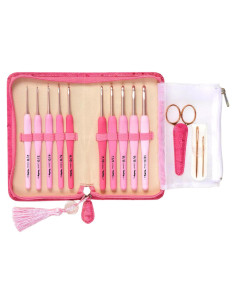 Juego de Ganchillos Tulip Etimo Rosa - 10 Piezas con Estuche