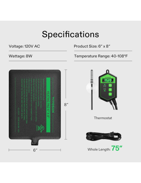 Almohadilla Térmica para Reptiles VIVOSUN 15x20 cm con Termostato