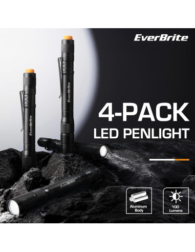 Linterna de Bolígrafo EverBrite 100LM Aluminio Negro - Paquete de 4