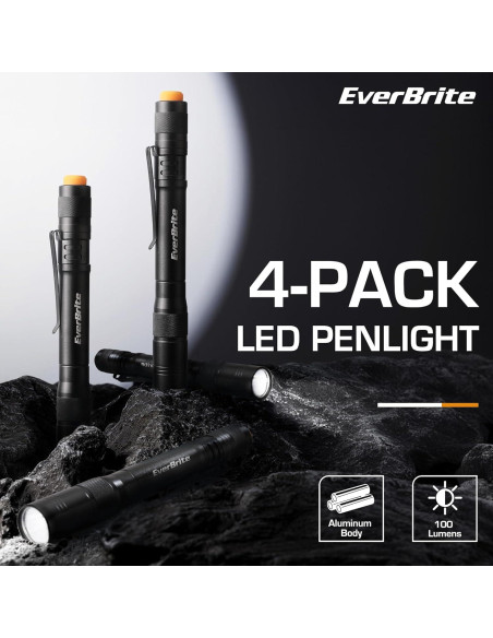 Linterna de Bolígrafo EverBrite 100LM Aluminio Negro - Paquete de 4