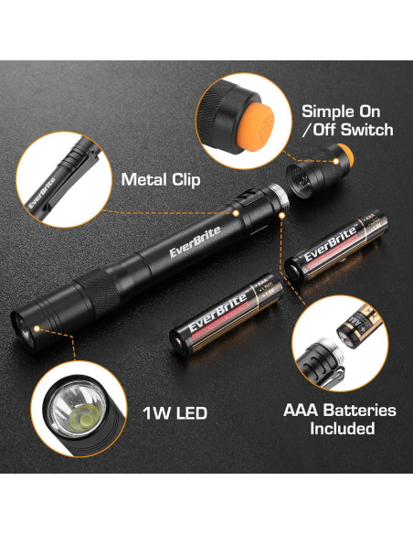 Linterna de Bolígrafo EverBrite 100LM Aluminio Negro - Paquete de 4