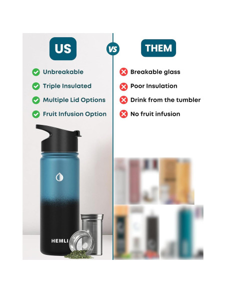 Botella de Té Aislada Hemli 0.5L con Infusor Acero Inoxidable