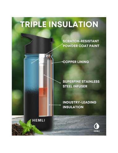 Botella de Té Aislada Hemli 0.5L con Infusor Acero Inoxidable