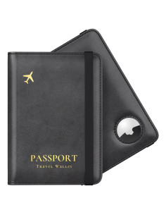 Porta Pasaporte Stouchi RFID Delgado con Ranura para AirTag Negro