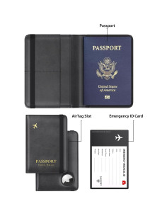 Porta Pasaporte Stouchi RFID Delgado con Ranura para AirTag Negro 2